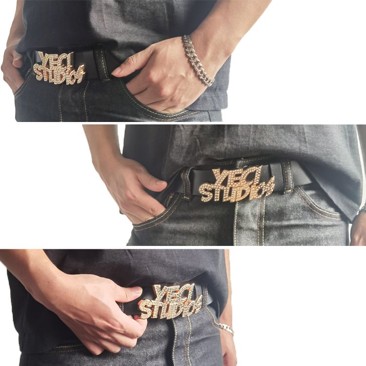 Custom Rhinestone Silver Letter Logo Metal Belt Buckle High Quality Personal Style Alloy Belt Fastener for Jeans