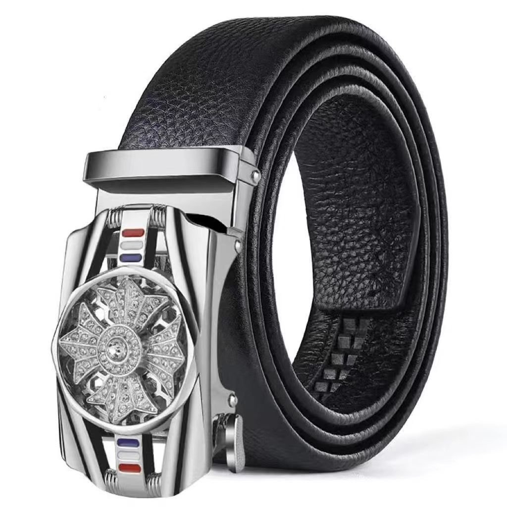 men's leather belt automatic buckle belt spin buckle genuine leather for men custom Fashion Genuine Leather Belt
