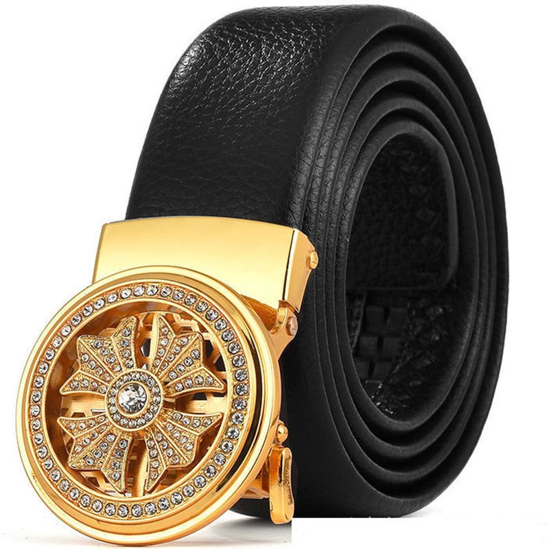 men's leather belt automatic buckle belt spin buckle genuine leather for men custom Fashion Genuine Leather Belt