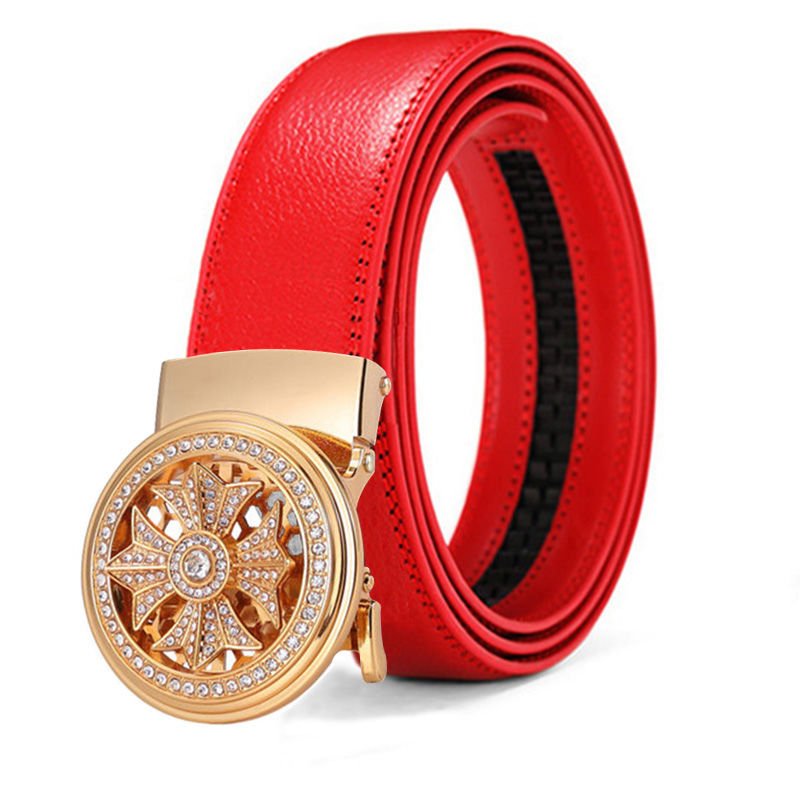 men's leather belt automatic buckle belt spin buckle genuine leather for men custom Fashion Genuine Leather Belt