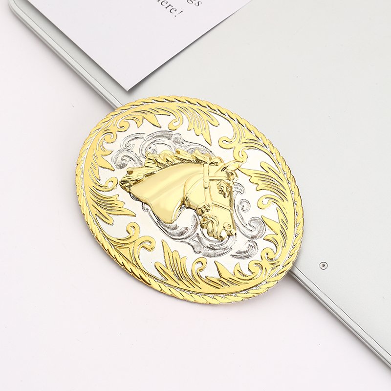 Metal OEM Zinc Alloy Metal Gold Silver Double plating Color 3D Custom Logo Name Cowboy Western Belt Buckle In Stock