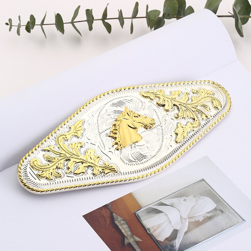 Metal OEM Zinc Alloy Metal Gold Silver Double plating Color 3D Custom Logo Name Cowboy Western Belt Buckle In Stock