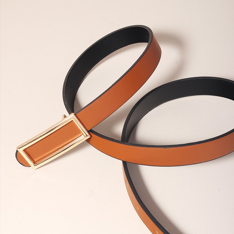 Women Reversible Buckle Skinny PU Leather Belt Brown Black Waist Belt for Jeans Pants