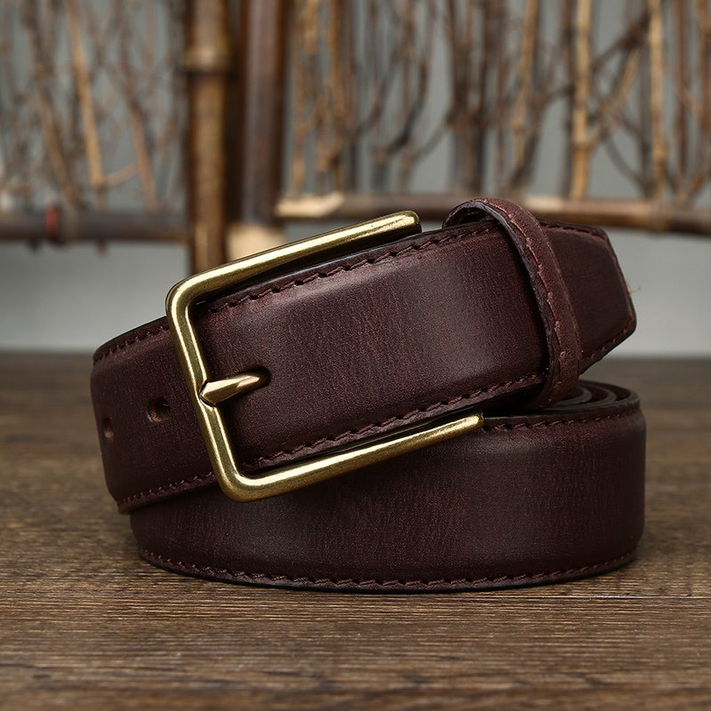Vintage handmade first layer plant tanned pure cow leather needle buckle men do old leather casual waistband business