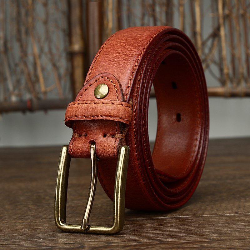 Vintage handmade first layer plant tanned pure cow leather needle buckle men do old leather casual waistband business