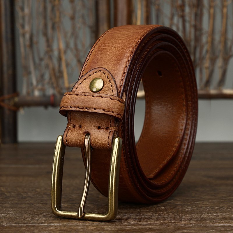 Vintage handmade first layer plant tanned pure cow leather needle buckle men do old leather casual waistband business