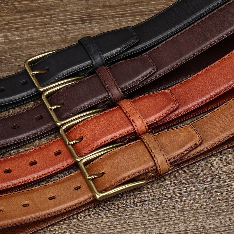 Vintage handmade first layer plant tanned pure cow leather needle buckle men do old leather casual waistband business