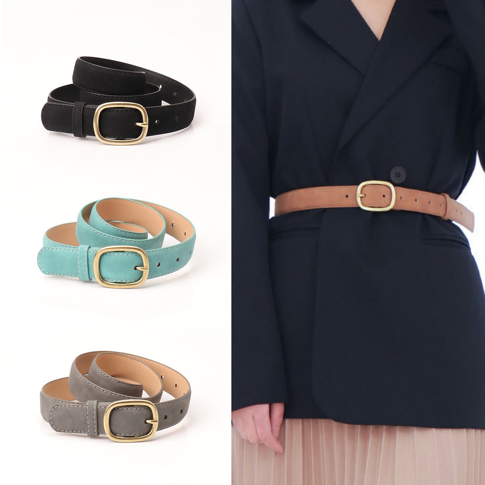 Fashionable PU Suede Leather Denim Waist Belt Pin Buckle Vintage Lady Belt