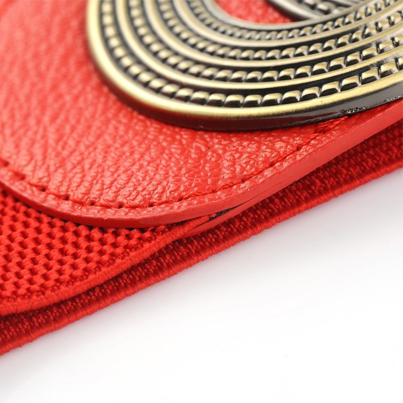 Vintage Metal Interlock Buckle Elastic Waist Belt Womens Basic Wide Stretchy Cinch Belt For Dress