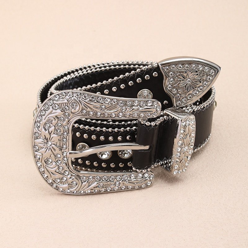 wholesale Luxury Western Cowboy Buckle Studded Rhinestone belts PU leather diamond bling bling belts bb simon men belt
