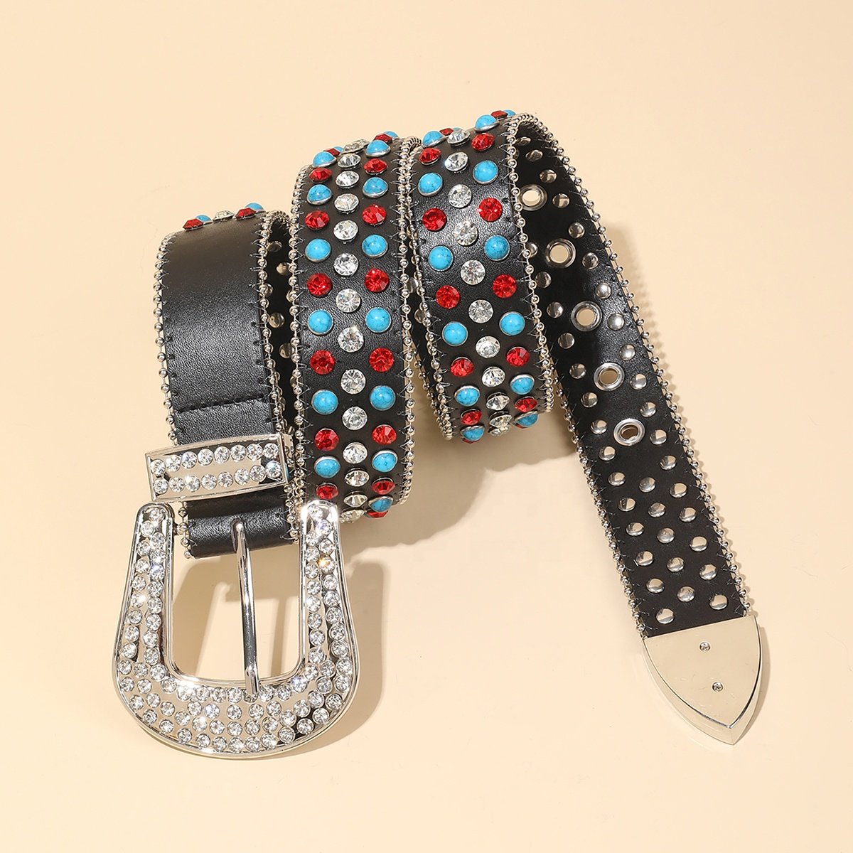 wholesale Luxury Western Cowboy Buckle Studded Rhinestone belts PU leather diamond bling bling belts bb simon men belt