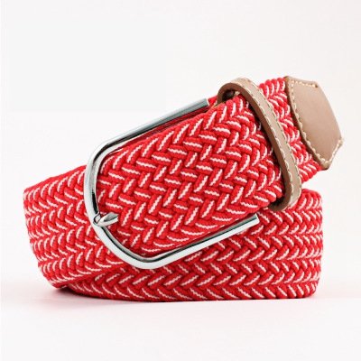 Unisex Canvas Woven Leather Belts Wide Metal Buckle Elastic Stretch Waist Belt