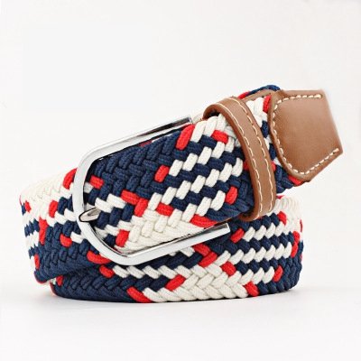 Unisex Canvas Woven Leather Belts Wide Metal Buckle Elastic Stretch Waist Belt