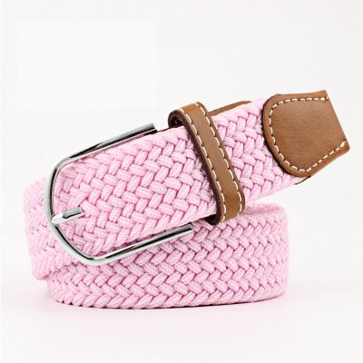 Unisex Canvas Woven Leather Belts Wide Metal Buckle Elastic Stretch Waist Belt