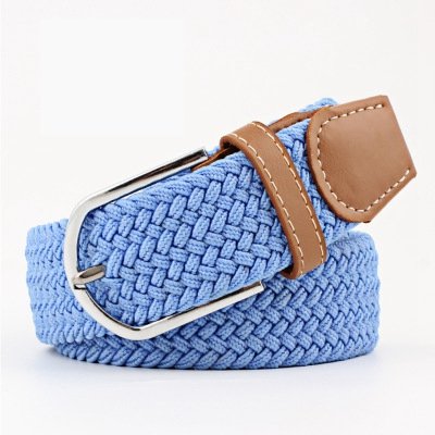 Unisex Canvas Woven Leather Belts Wide Metal Buckle Elastic Stretch Waist Belt