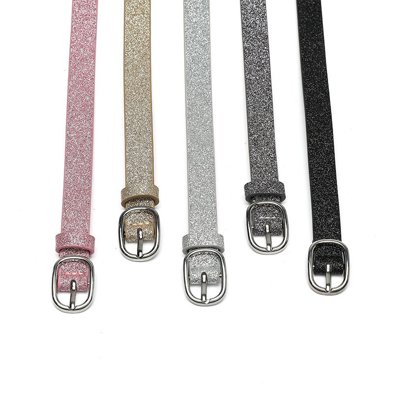 Wholesale Fashion Casual Glitter Pu Leather Belt Round Pin Buckle Belt Jeans Belt For Women