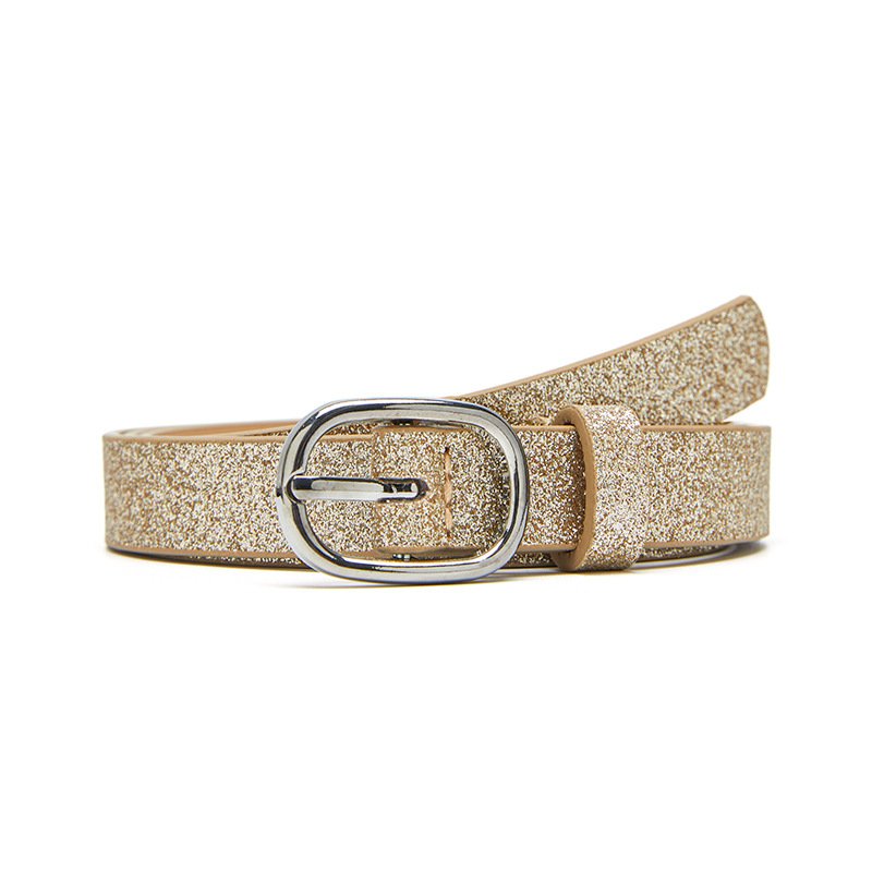 Wholesale Fashion Casual Glitter Pu Leather Belt Round Pin Buckle Belt Jeans Belt For Women