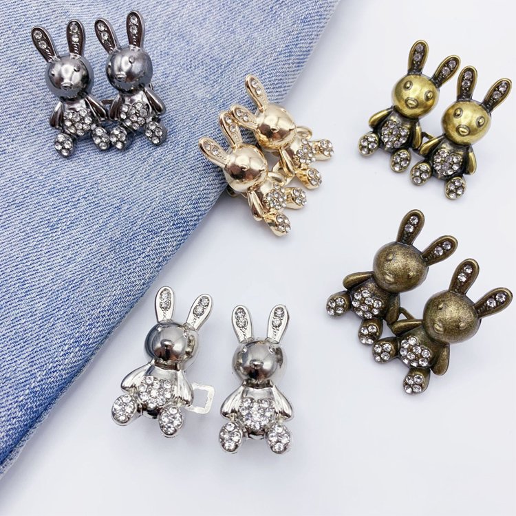 Cute Rabbit Jeans Button Pins No Sewing Detachable Waist Body Fit Tighten Buckles Adjustment Instant for Skirt Pant Jeans