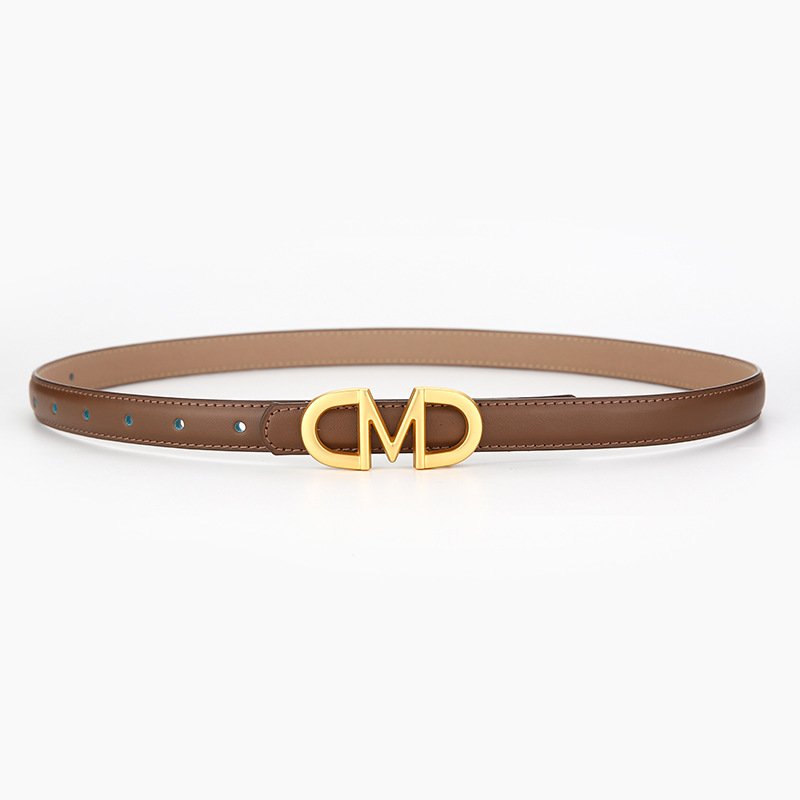 Factory wholesale women's thin belt letter buckle pu leather rhinestone pin buckle retro vintage brand designer belt