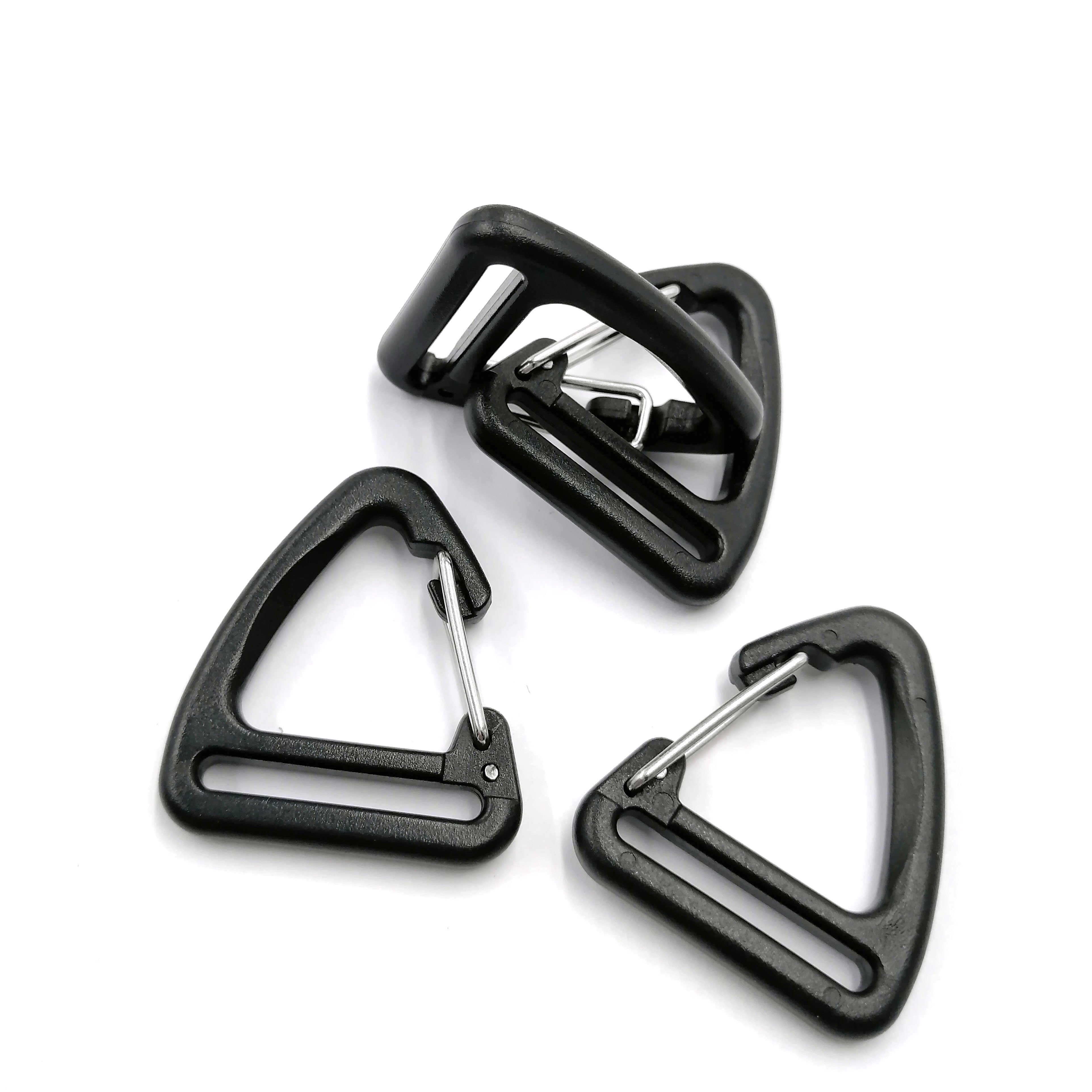 Plastic Alloy Triangle Carabiner Clips With Strap Slit Keychain Belt Snap Buckles Spring Quickdraws Clip Hooks