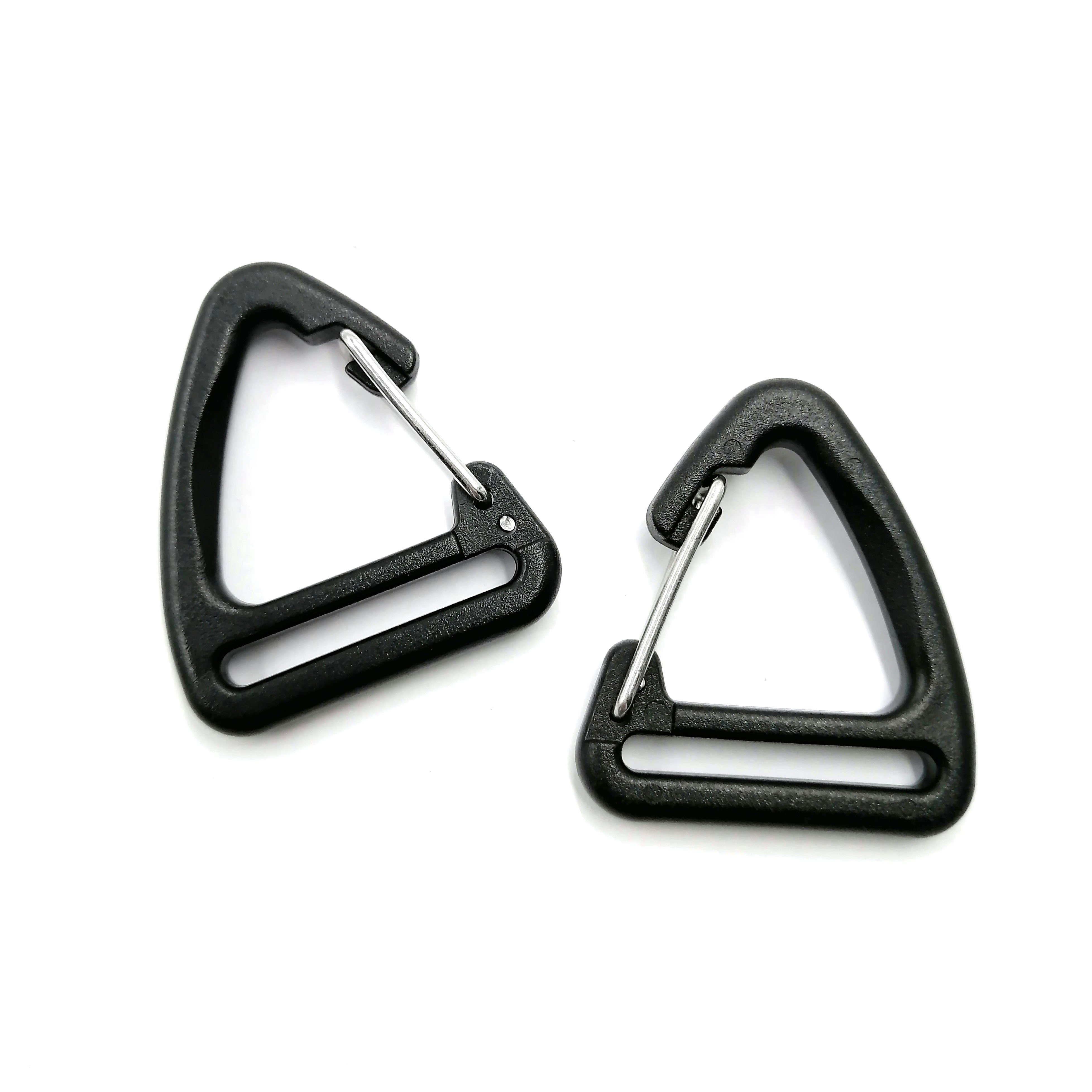 Plastic Alloy Triangle Carabiner Clips With Strap Slit Keychain Belt Snap Buckles Spring Quickdraws Clip Hooks