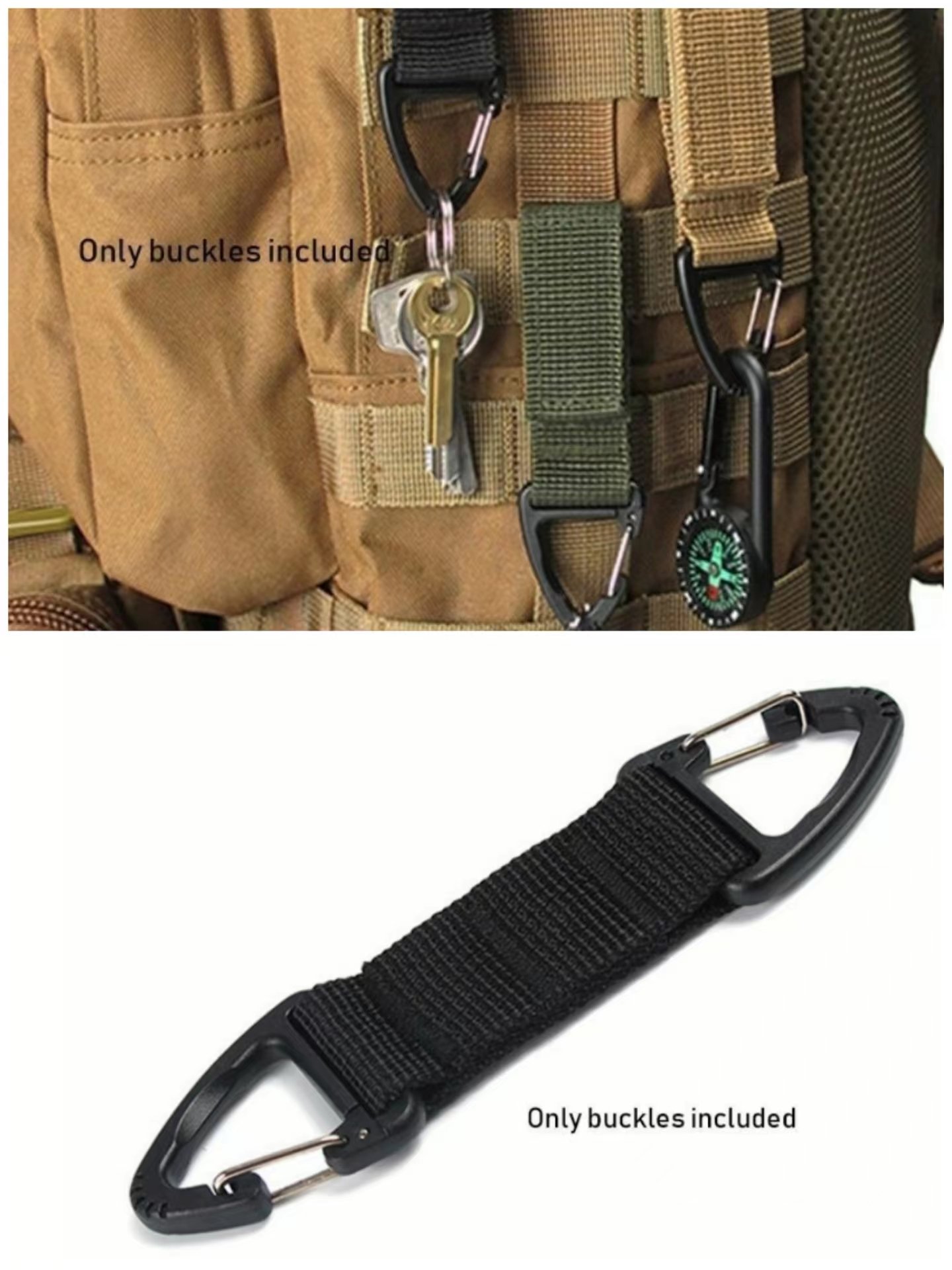 Plastic Alloy Triangle Carabiner Clips With Strap Slit Keychain Belt Snap Buckles Spring Quickdraws Clip Hooks