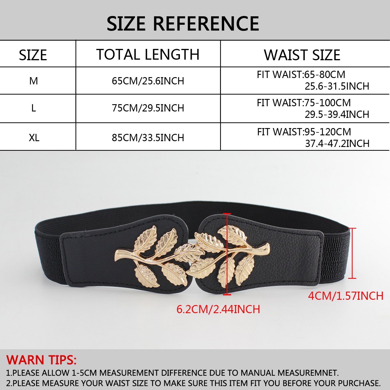 Plus Size 65CM 75CM 85CM Fashion Leaf waistbands Stretchy Elastic Belt Double Metal Buckle Waistband