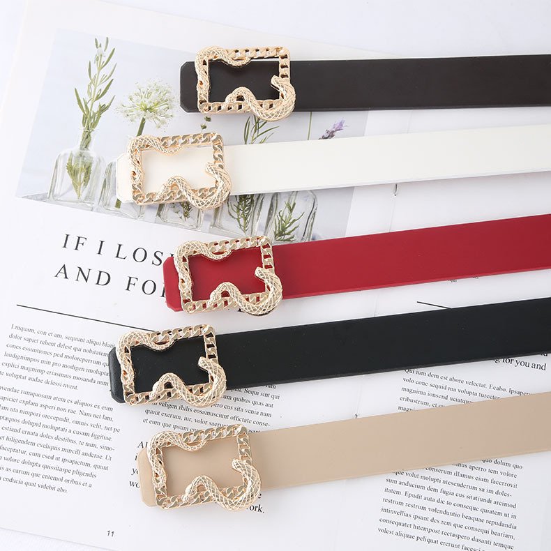 Gold Plating Snake Shape Buckle Five Colors Faux Leather Thin Women Belt