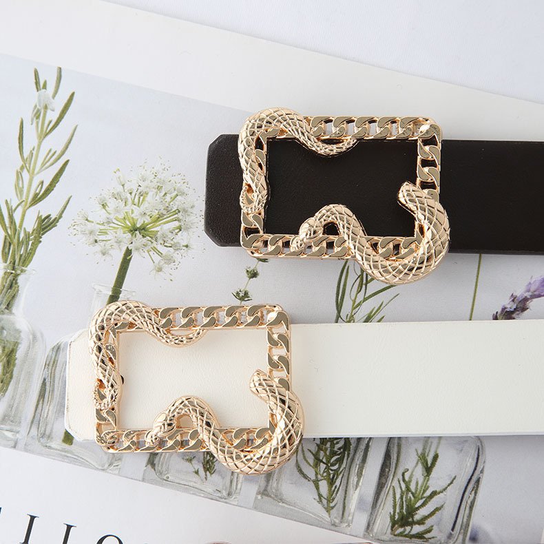 Gold Plating Snake Shape Buckle Five Colors Faux Leather Thin Women Belt