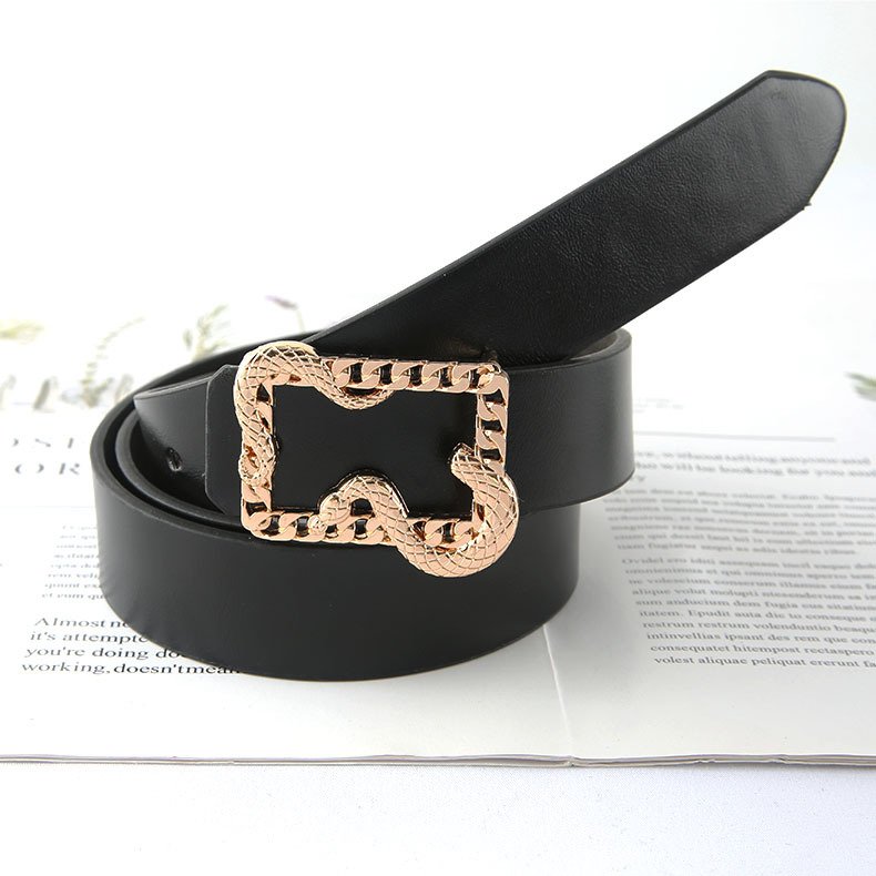 Gold Plating Snake Shape Buckle Five Colors Faux Leather Thin Women Belt