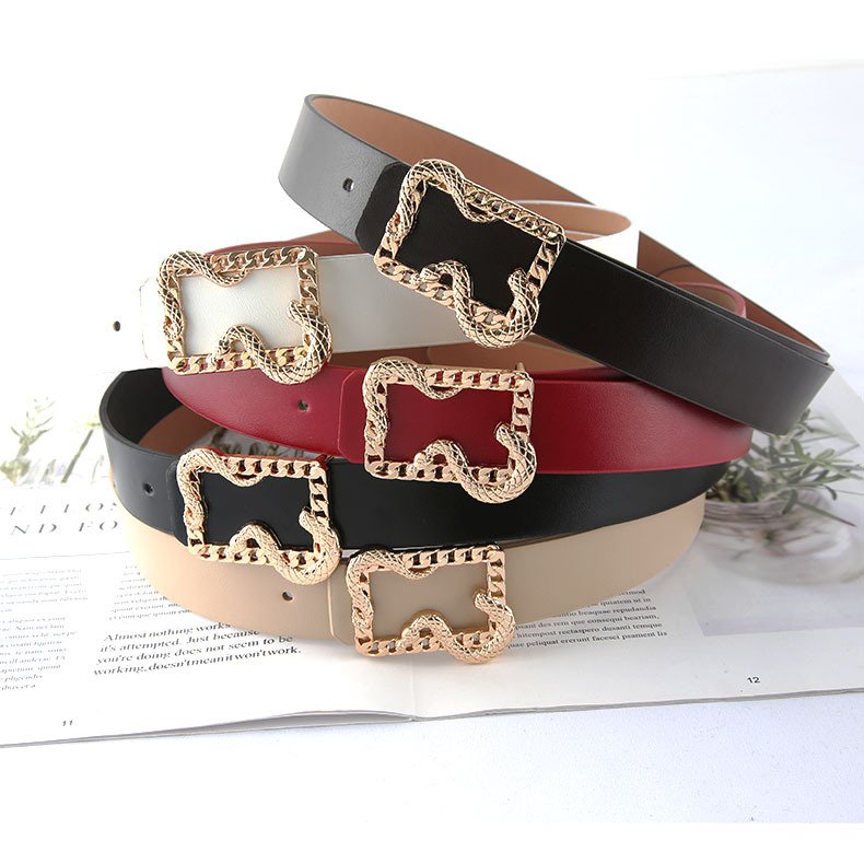 Gold Plating Snake Shape Buckle Five Colors Faux Leather Thin Women Belt