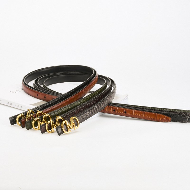 Luxury Letter Logo Buckle Crocodile Pattern Genuine Leather Belt Female Retro Waist Belt Decorative Jeans