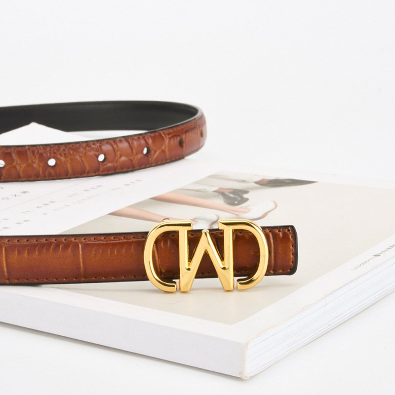 Luxury Letter Logo Buckle Crocodile Pattern Genuine Leather Belt Female Retro Waist Belt Decorative Jeans