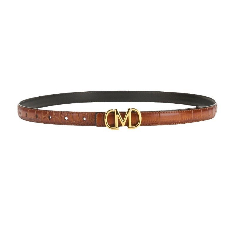 Luxury Letter Logo Buckle Crocodile Pattern Genuine Leather Belt Female Retro Waist Belt Decorative Jeans