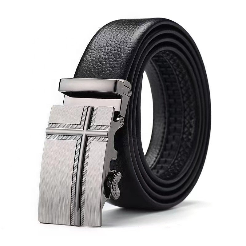 Men's belt PU Leather lychee pattern iron automatic buckle waistband simple versatile for casual wear Belt