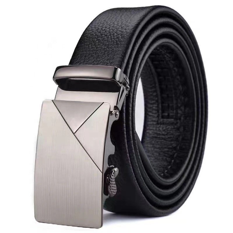 Men's belt PU Leather lychee pattern iron automatic buckle waistband simple versatile for casual wear Belt