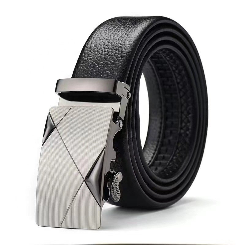 Men's belt PU Leather lychee pattern iron automatic buckle waistband simple versatile for casual wear Belt