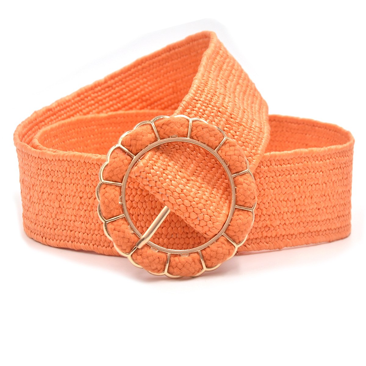 REWIN 2024 New Bohemian Candy Color PP Straw Woven Elastic Belt Round Floral Buckle Vintage Ornament Women's Wide Waist Seal