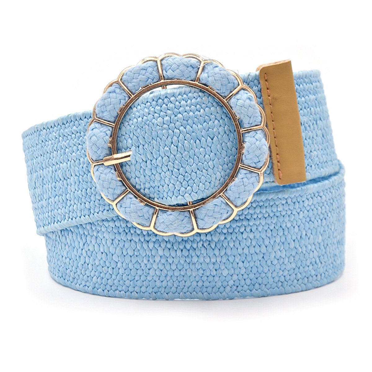REWIN 2024 New Bohemian Candy Color PP Straw Woven Elastic Belt Round Floral Buckle Vintage Ornament Women's Wide Waist Seal