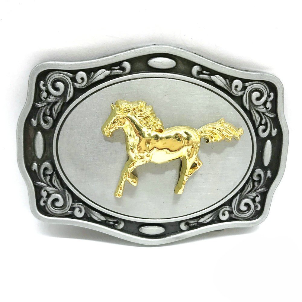 Western cowboy plate buckle curved shape zinc alloy pattern bottom animal two-color belt buckle