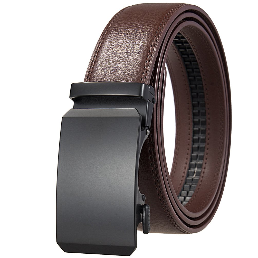 Casual jeans Adjustable Automatic Buckle Logo Ratchet Leather Belts For Men Genuine Leather Belt
