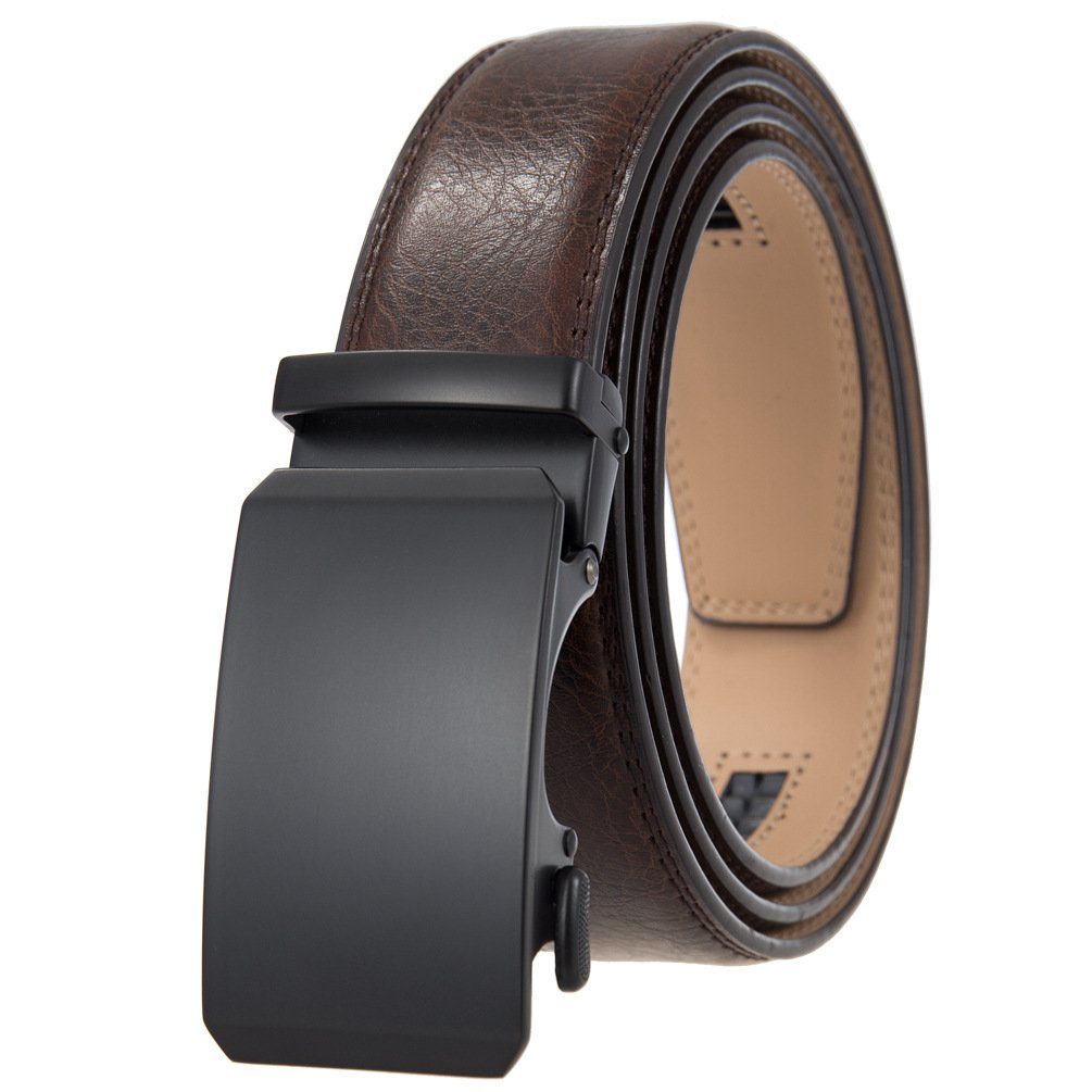 Casual jeans Adjustable Automatic Buckle Logo Ratchet Leather Belts For Men Genuine Leather Belt