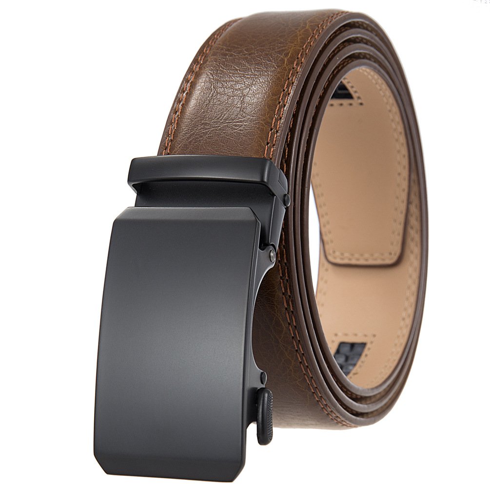 Casual jeans Adjustable Automatic Buckle Logo Ratchet Leather Belts For Men Genuine Leather Belt