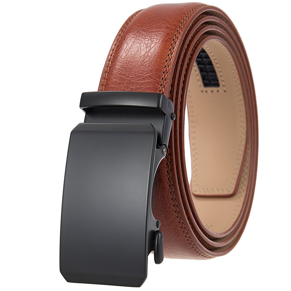 Casual jeans Adjustable Automatic Buckle Logo Ratchet Leather Belts For Men Genuine Leather Belt