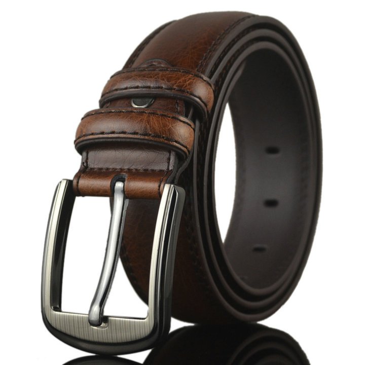 3.8cm Classic Genuine Cow Leather Pin Buckle Belt for Men