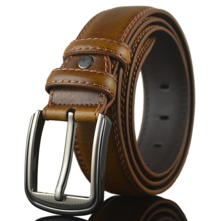 3.8cm Classic Genuine Cow Leather Pin Buckle Belt for Men