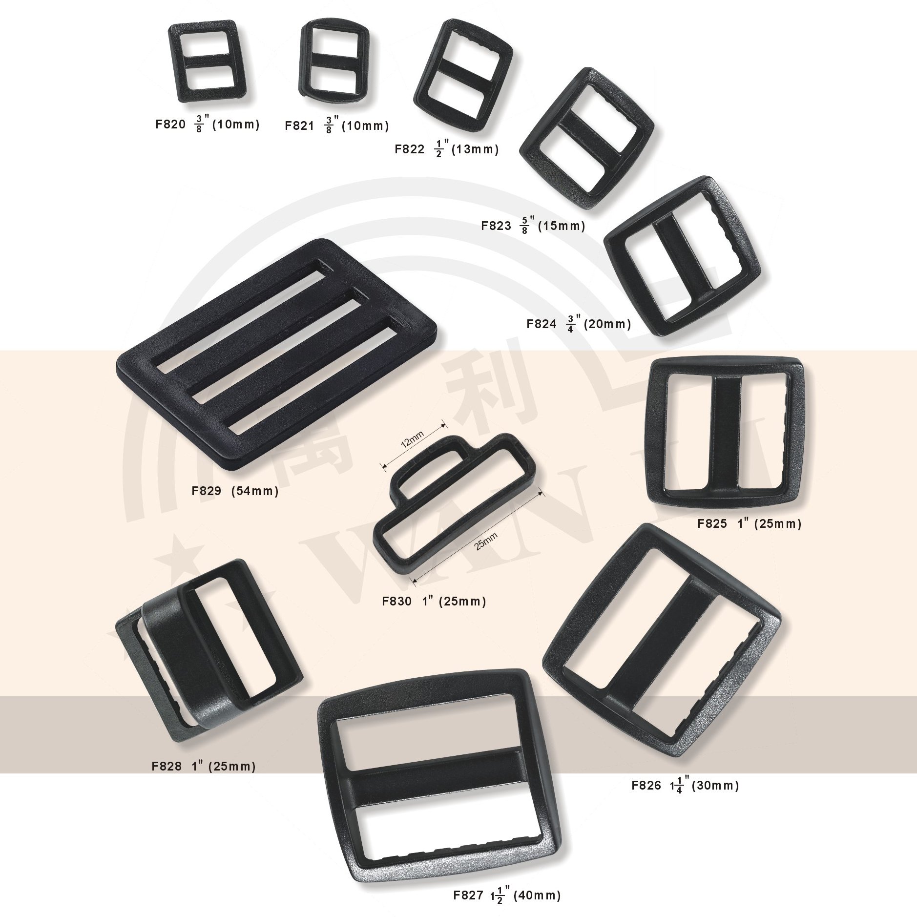 High quality strong 1.5'' plastic adjustable slide buckle tri-glide slider reduction 38mm