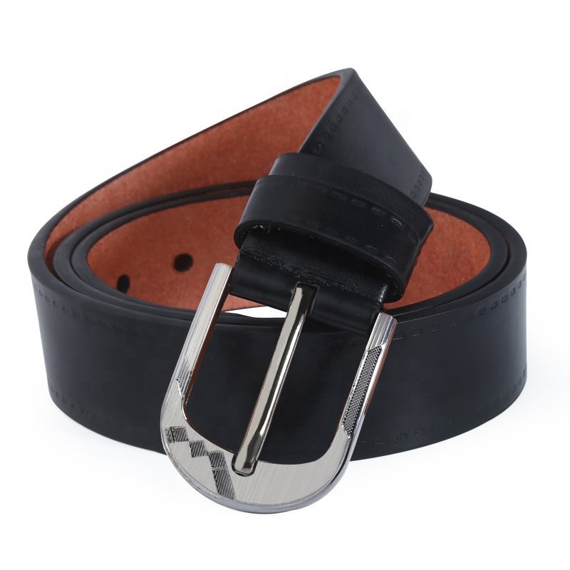 Wholesale Business Embossed Logo Formal Men Jeans Belts Alloy Zinc Pin buckle PU Leather Belt