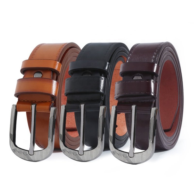 Wholesale Business Embossed Logo Formal Men Jeans Belts Alloy Zinc Pin buckle PU Leather Belt