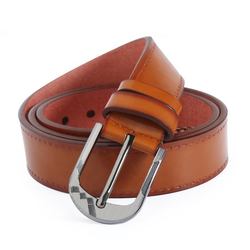 Wholesale Business Embossed Logo Formal Men Jeans Belts Alloy Zinc Pin buckle PU Leather Belt